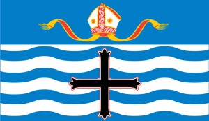 The blue and white civic flag of Nelson. 