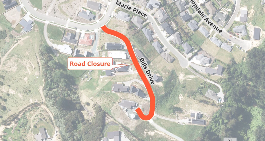 Map Road Closure Bills Drive Fulton Hogan 11 Nov 2024