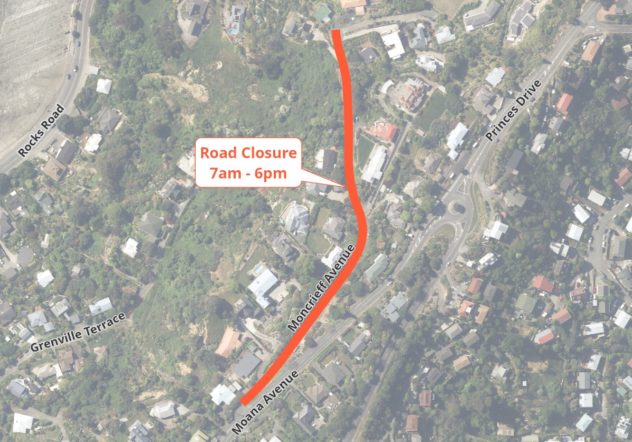 Map Road Closure Moncrieff Avenue Fulton Hogan 15 Jan 2025 v2