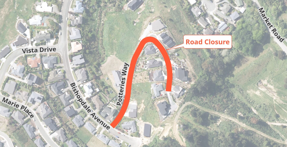 Map Road Closure Potteries Way Fulton Hogan 11 Nov 2024