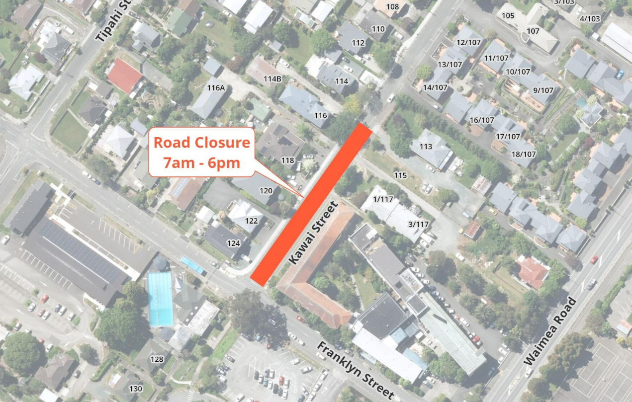 Map Road Closure Kawai Street Fulton Hogan 17 Feb 2025