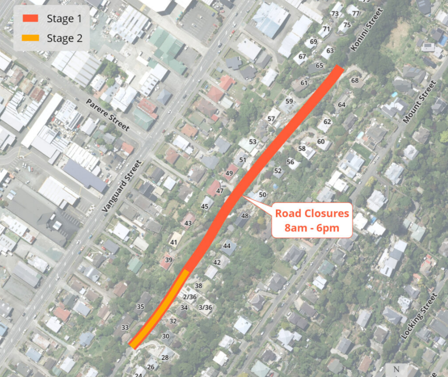 Map Road Closure Konini Street Hunter Civil 12 Mar 2025