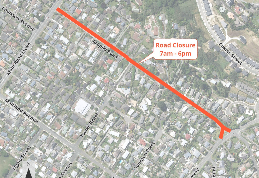 Map Road Closure Arapiki Road Fulton Hogan 19 Nov 2024