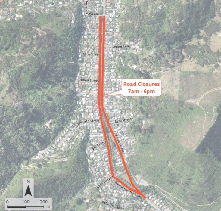 Map Road Closure Brook Street Westbrook Terrace Fulton Hogan 20 Jan 2025 