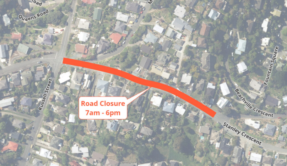 Map Road Closure Stanley Crescent Fulton Hogan 27 Jan 2025 